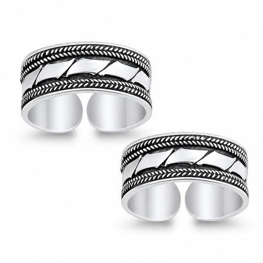 Wide Oxidised Geometric Toe Ring – 925 Sterling Silver