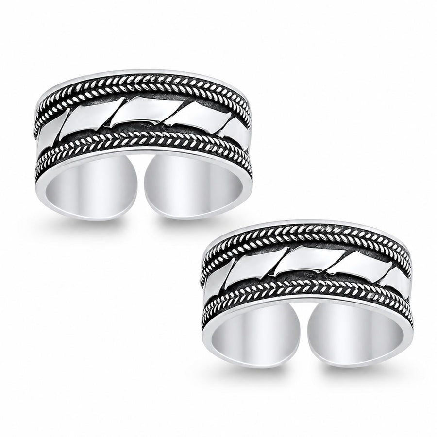 Wide Oxidised Geometric Toe Ring – 925 Sterling Silver