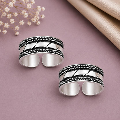 Wide Oxidised Geometric Toe Ring – 925 Sterling Silver
