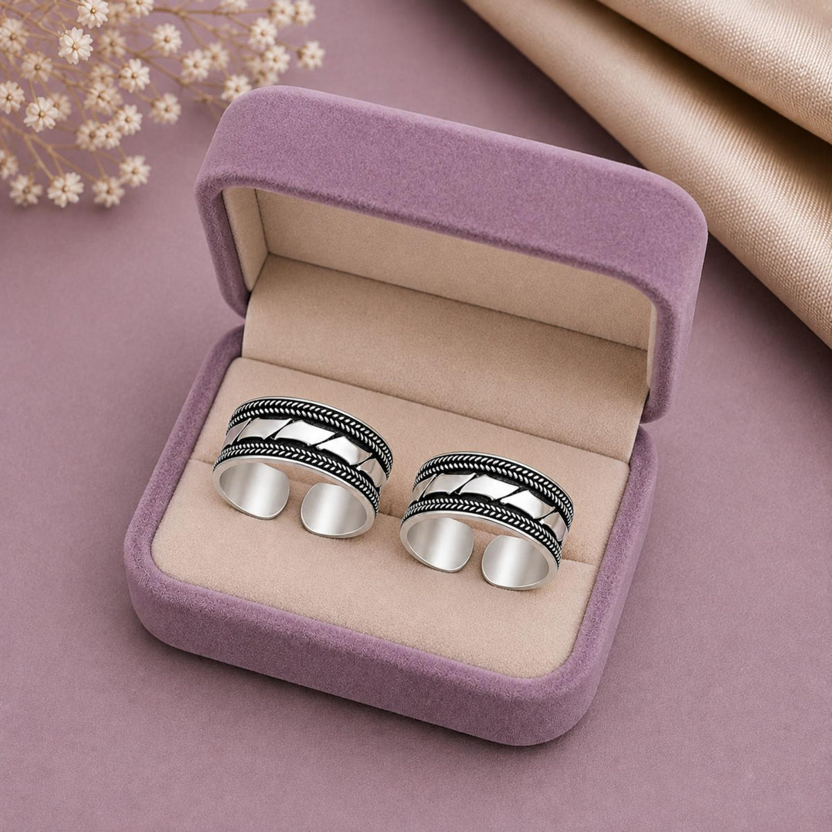 Wide Oxidised Geometric Toe Ring – 925 Sterling Silver