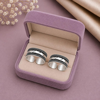 Wide Oxidised Geometric Toe Ring – 925 Sterling Silver