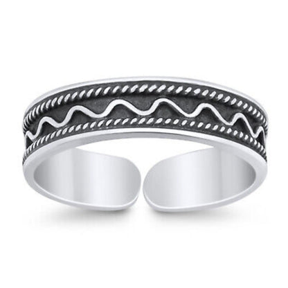Oxidised Wave and Rope Toe Ring Pair – 925 Sterling Silver