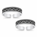 Oxidised Wave and Rope Toe Ring Pair – 925 Sterling Silver