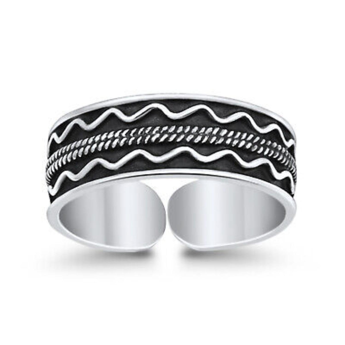 Oxidised Layered Wave Toe Ring Pair – 925 Sterling Silver