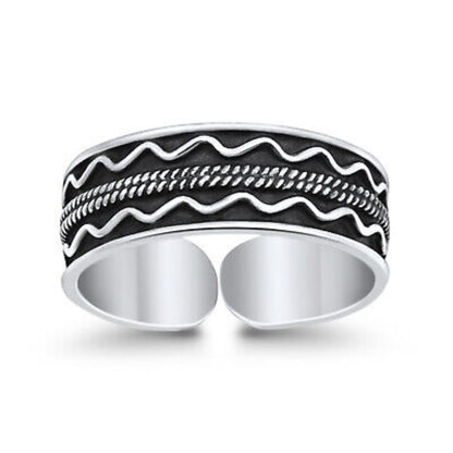 Oxidised Layered Wave Toe Ring Pair – 925 Sterling Silver