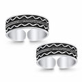 Oxidised Layered Wave Toe Ring Pair – 925 Sterling Silver