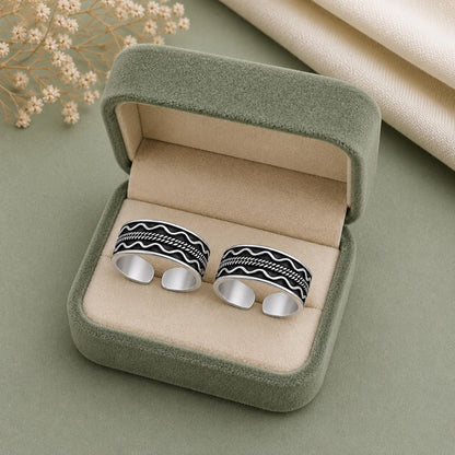 Oxidised Layered Wave Toe Ring Pair – 925 Sterling Silver