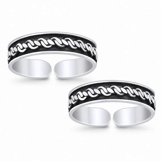 Oxidised Chain Pattern Open Toe Ring Pair – 925 Sterling Silver