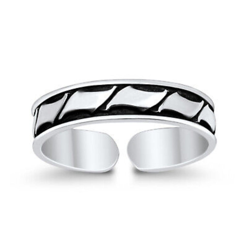 925 Sterling Silver Oxidized Geometric Pattern Open Toe Ring Pair – Adjustable