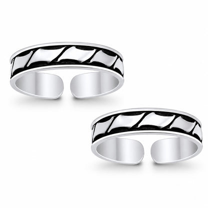 Oxidised Geometric Open Toe Ring Pair – 925 Sterling Silver