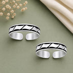 925 Sterling Silver Oxidized Geometric Pattern Open Toe Ring Pair – Adjustable