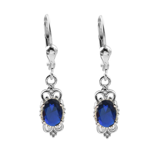 Victorian Oval Blue Sapphire Dangle Earrings – 925 Sterling Silver