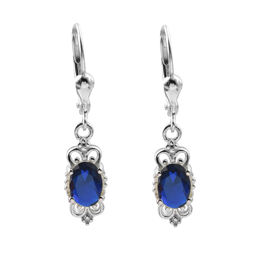 Victorian Oval Blue Sapphire Dangle Earrings – 925 Sterling Silver
