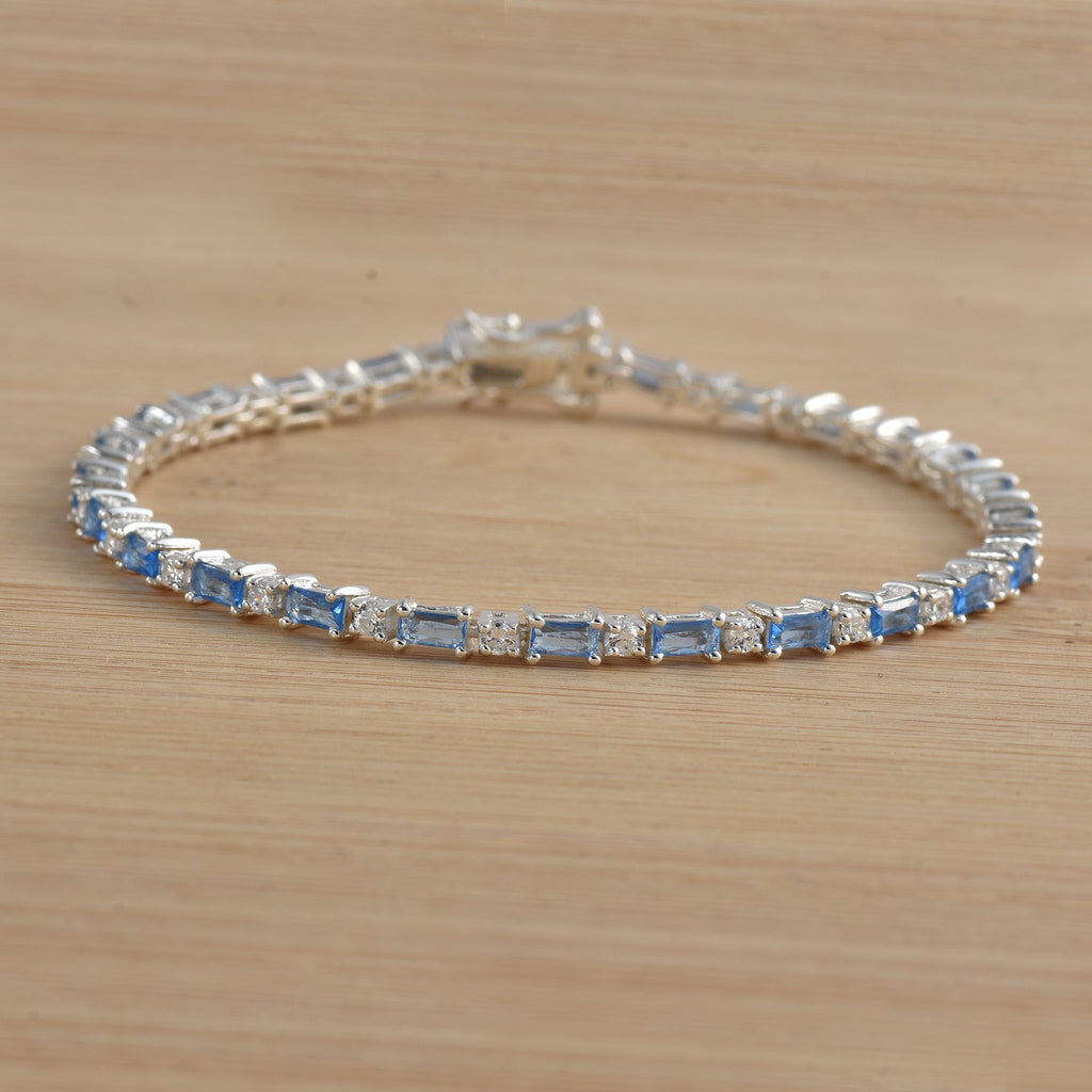 0.78 Carat Baguette Cut Aquamarine Tennis Bracelet 925 Sterling Silver