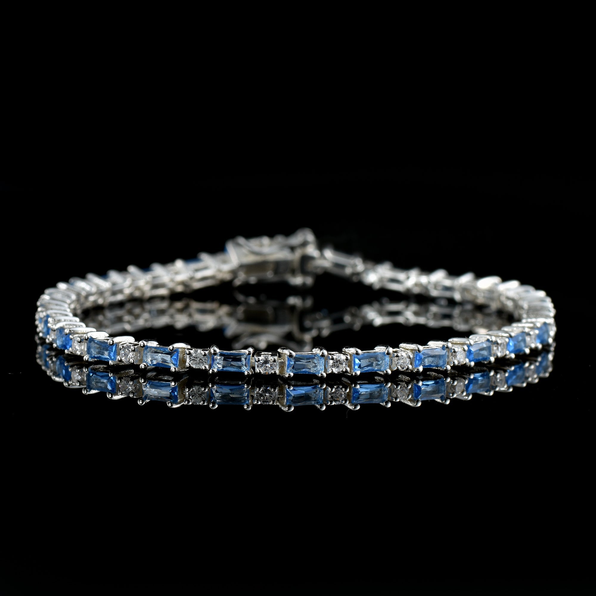 0.78 Carat Baguette Cut Aquamarine Tennis Bracelet 925 Sterling Silver