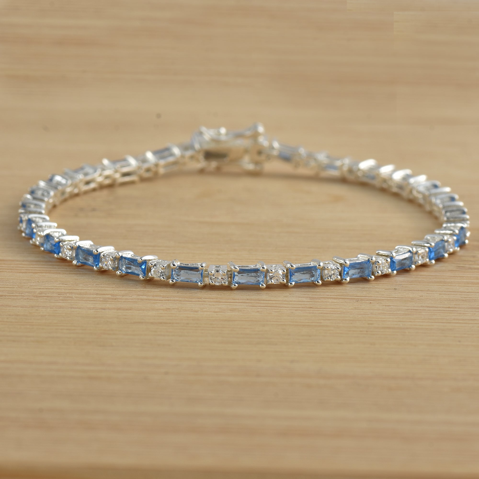 0.78 Carat Baguette Cut Aquamarine Tennis Bracelet 925 Sterling Silver