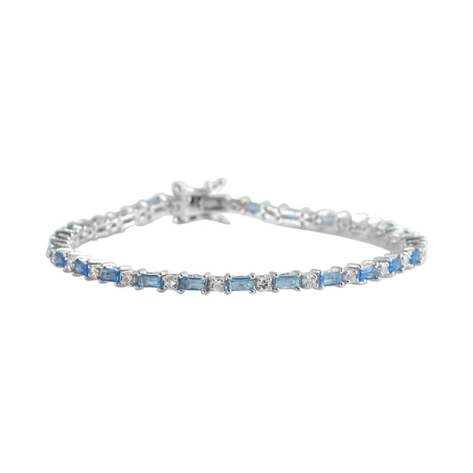 Baguette-Cut Aquamarine Tennis Bracelet – 925 Sterling Silver