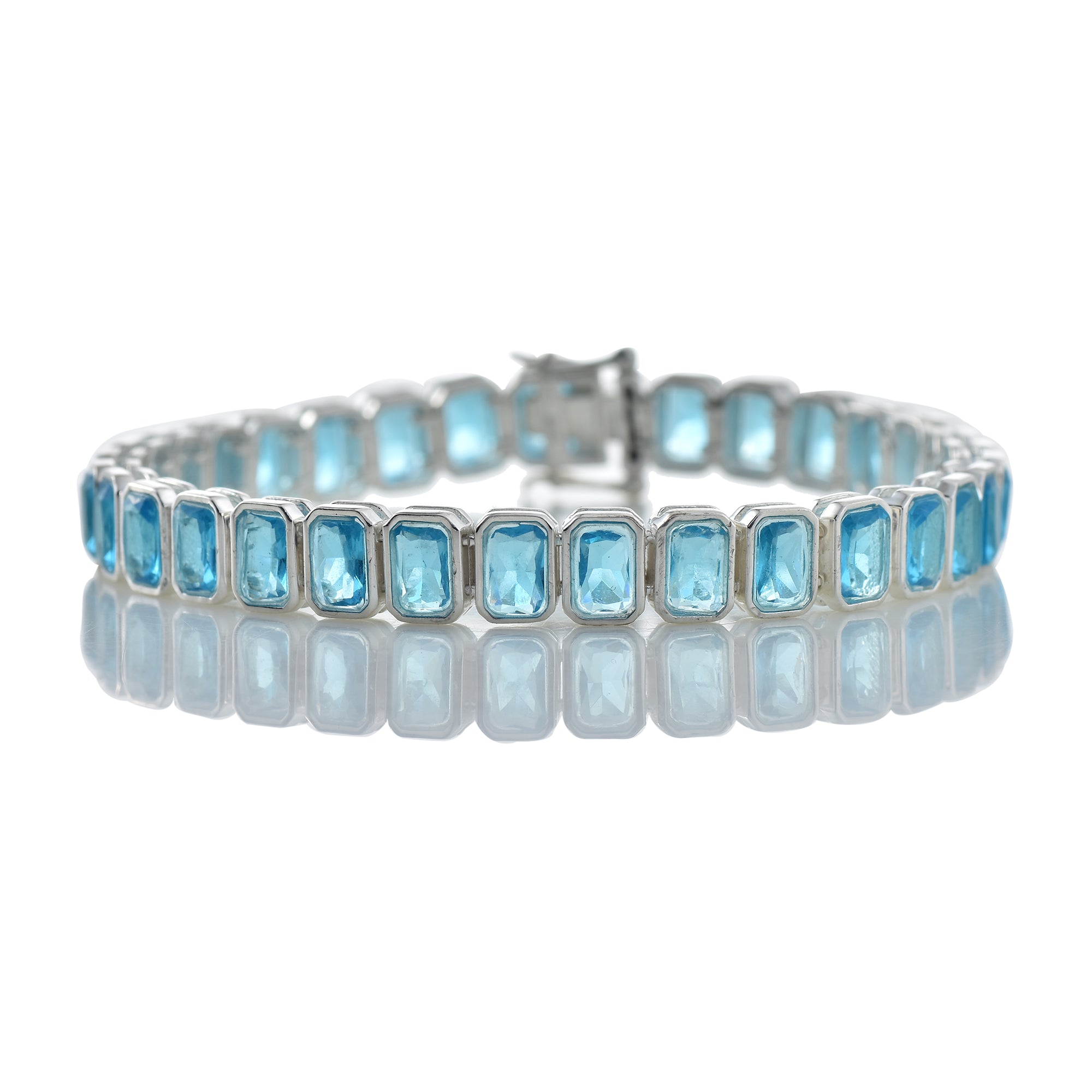 15.50 Ct Octagon Cut Aquamrine Tennis Bracelet 925 Sterling Silver