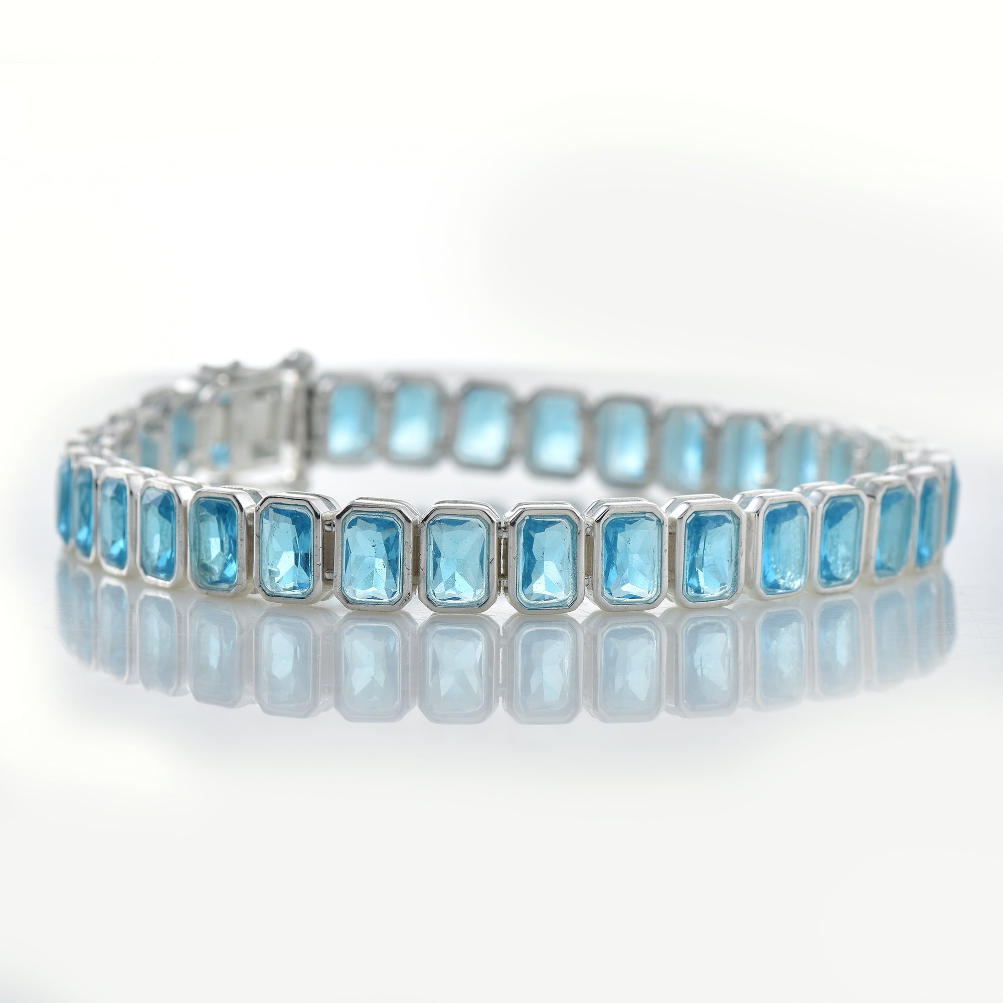 15.50 Ct Octagon Cut Aquamrine Tennis Bracelet 925 Sterling Silver