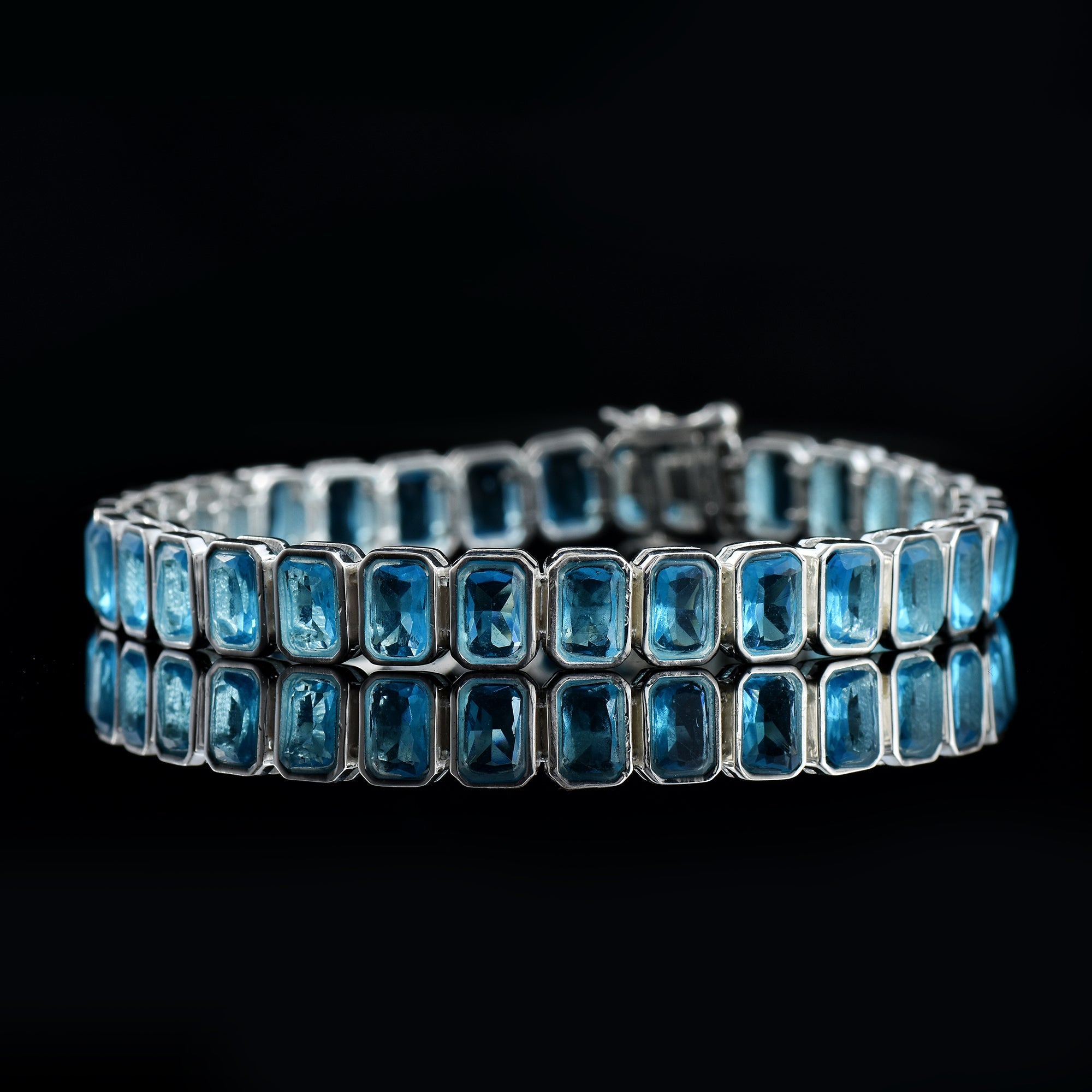 15.50 Ct Octagon Cut Aquamrine Tennis Bracelet 925 Sterling Silver