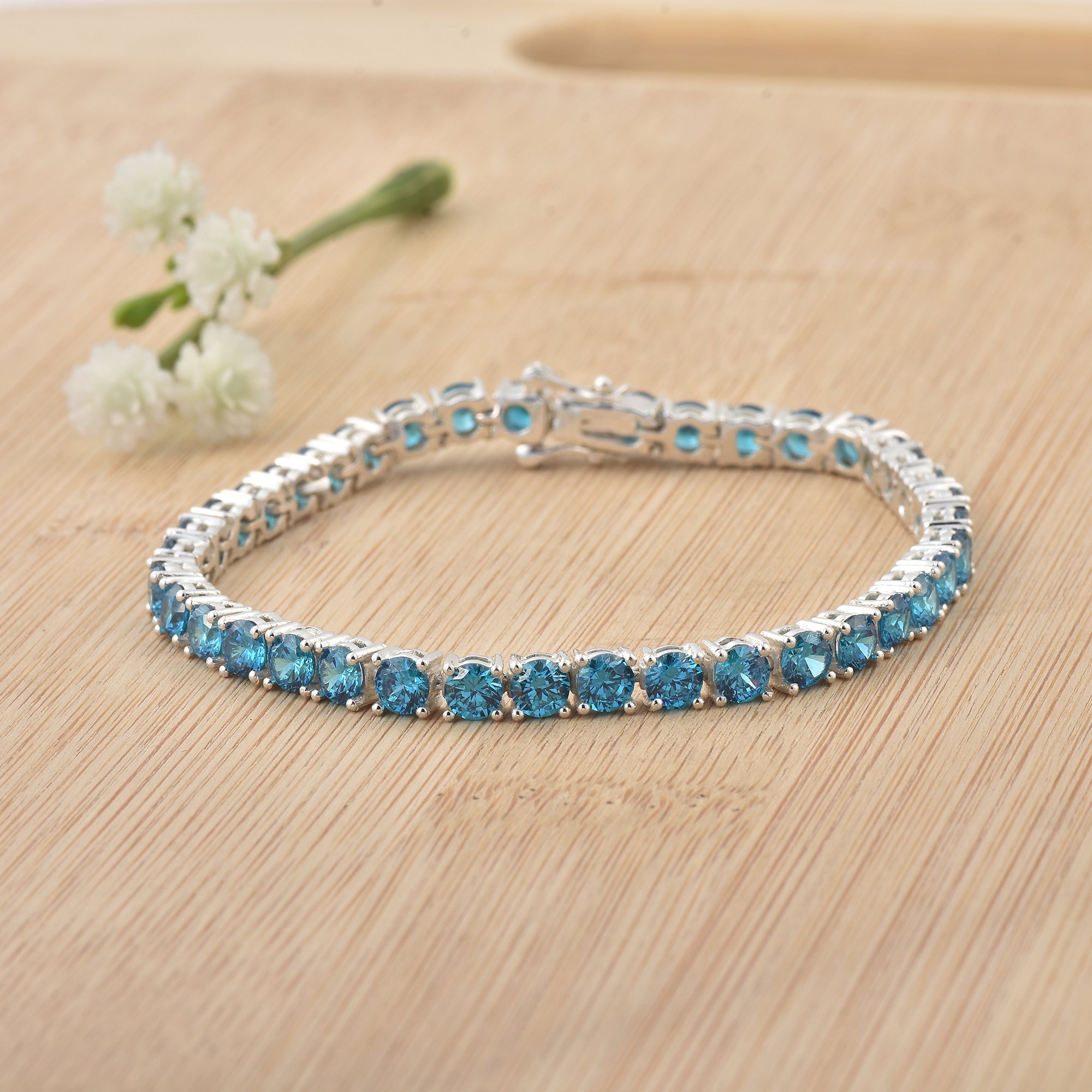 10 Ct Round Cut London blue Topaz Tennis Bracelet 925 Sterling Silver