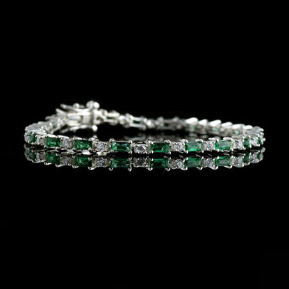 Baguette-Cut Emerald Tennis Bracelet – 925 Sterling Silver