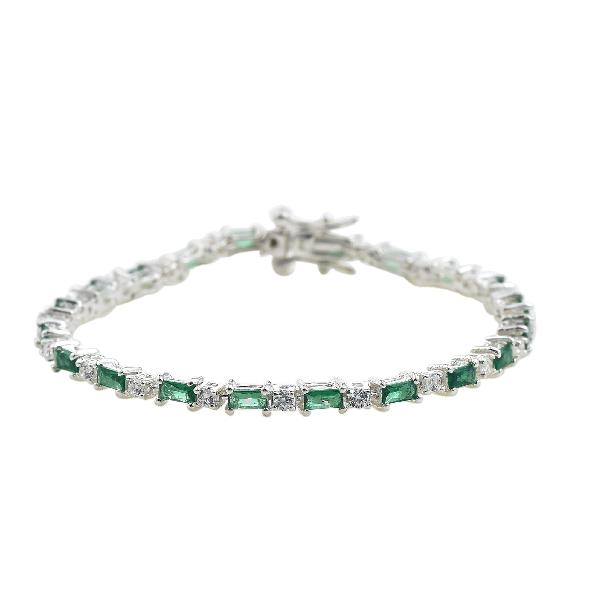 0.78 Ct Baguette Cut Emerald Tennis Bracelet 925 Sterling Silver