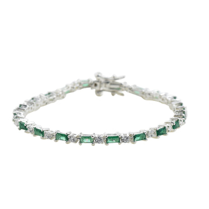 Baguette-Cut Emerald Tennis Bracelet – 925 Sterling Silver