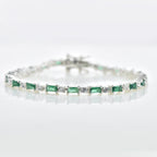 0.78 Ct Baguette Cut Emerald Tennis Bracelet 925 Sterling Silver
