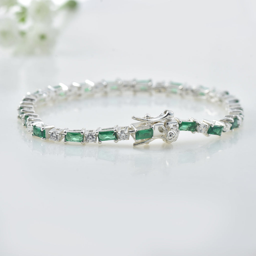 0.78 Ct Baguette Cut Emerald Tennis Bracelet 925 Sterling Silver