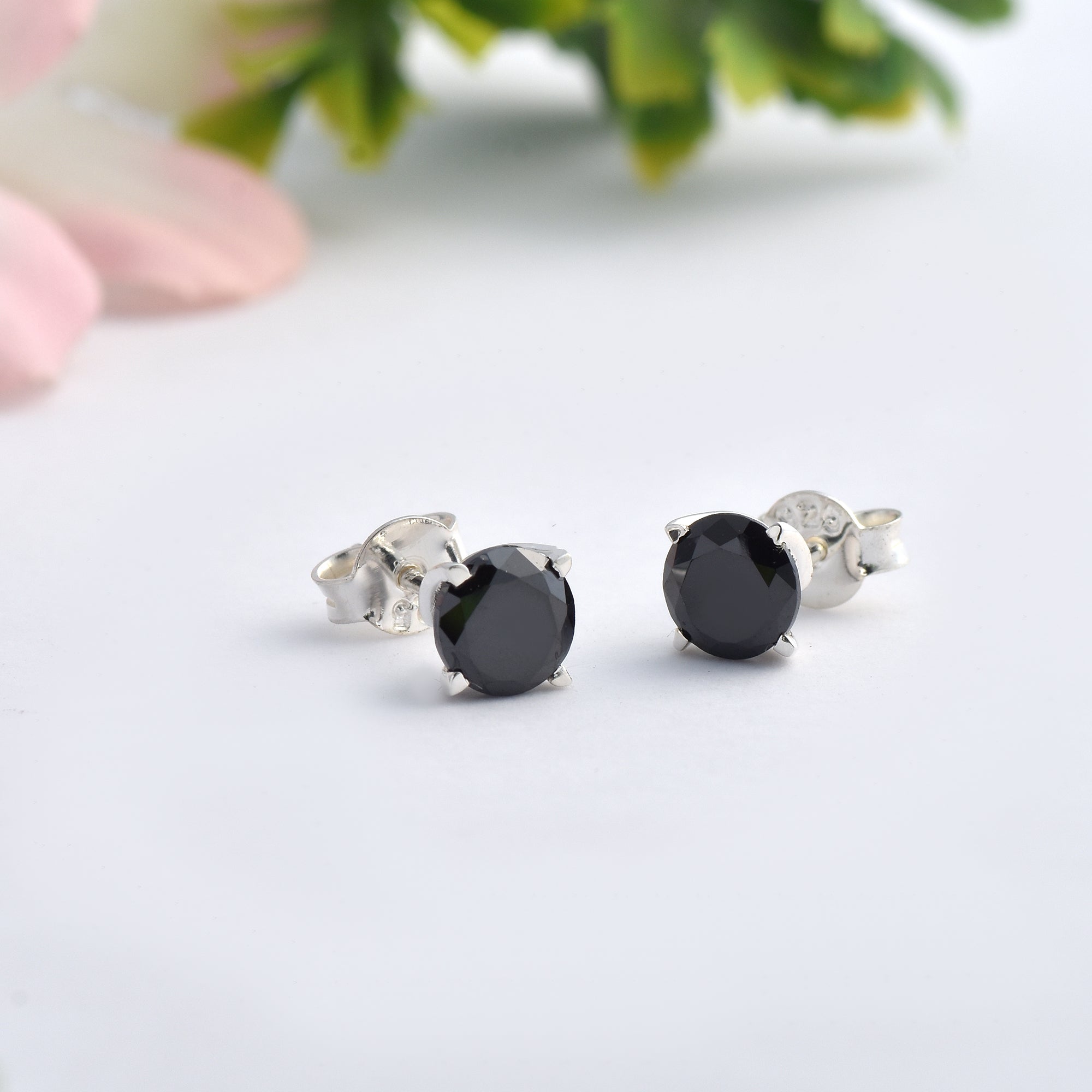925 Sterling Silver Black Onyx Studs Gemstone Earrings