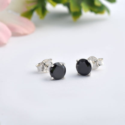 Black Onyx Solitaire Stud Earrings – 925 Sterling Silver