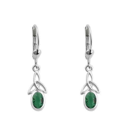 Celtic Knot Oval Emerald Drop Earrings – 925 Sterling Silver