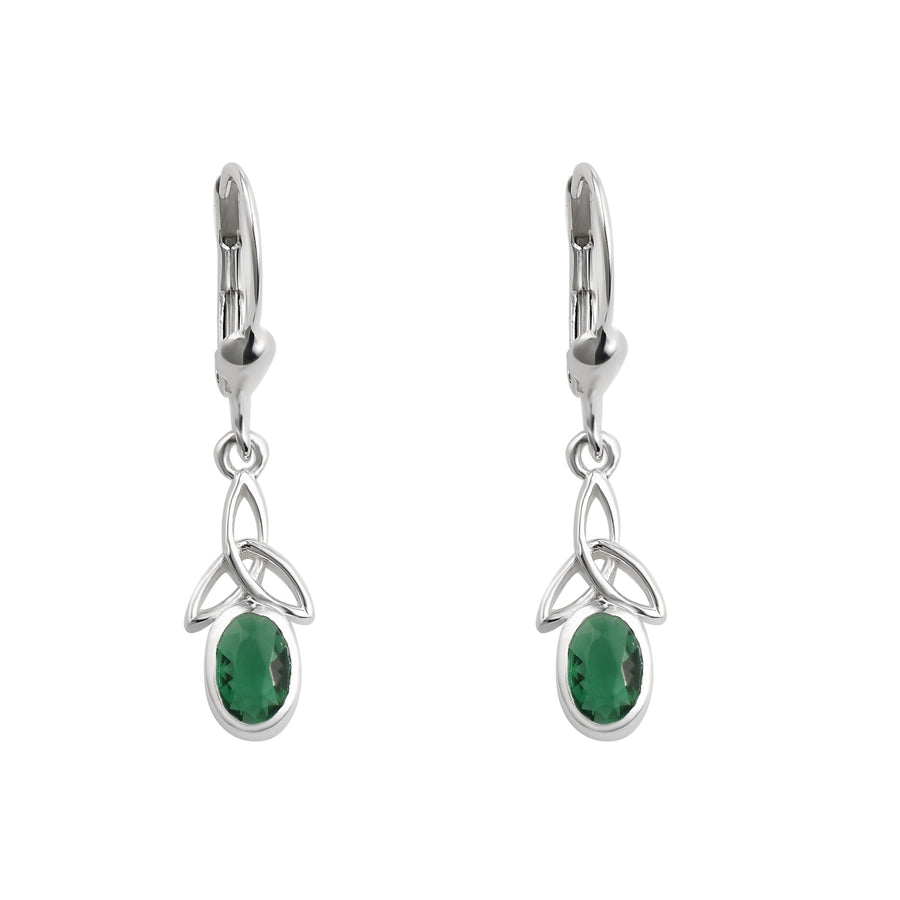 Celtic Knot Oval Emerald Drop Earrings – 925 Sterling Silver
