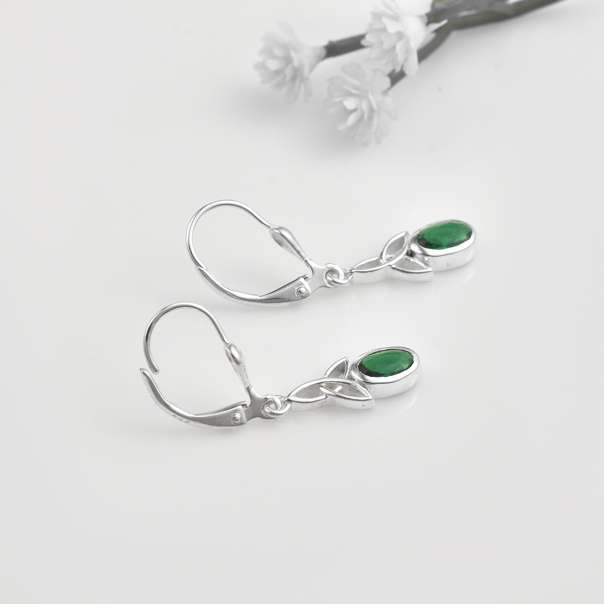1.00 Carat Oval Emerald Drop Earrings 925 Sterling Silver