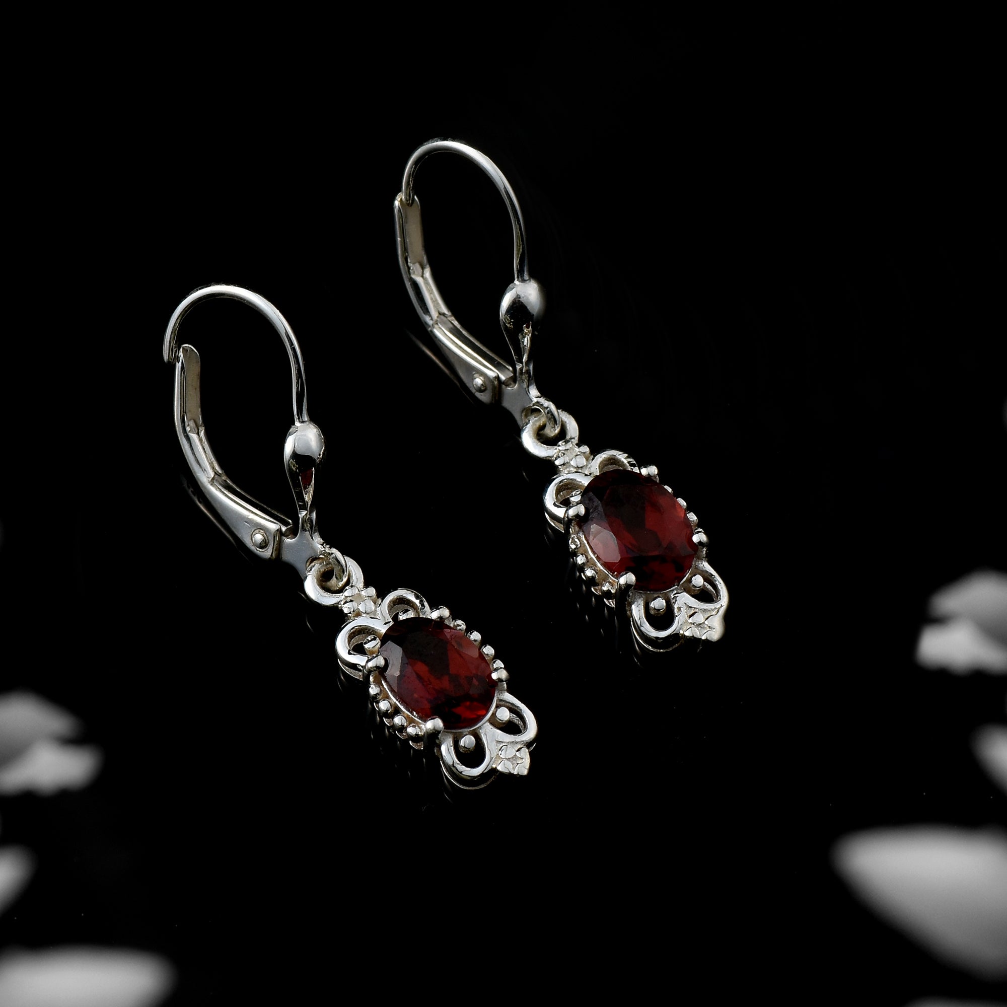 2.00 Carat Oval Garnet Drop Earrings 925 Sterling Silver