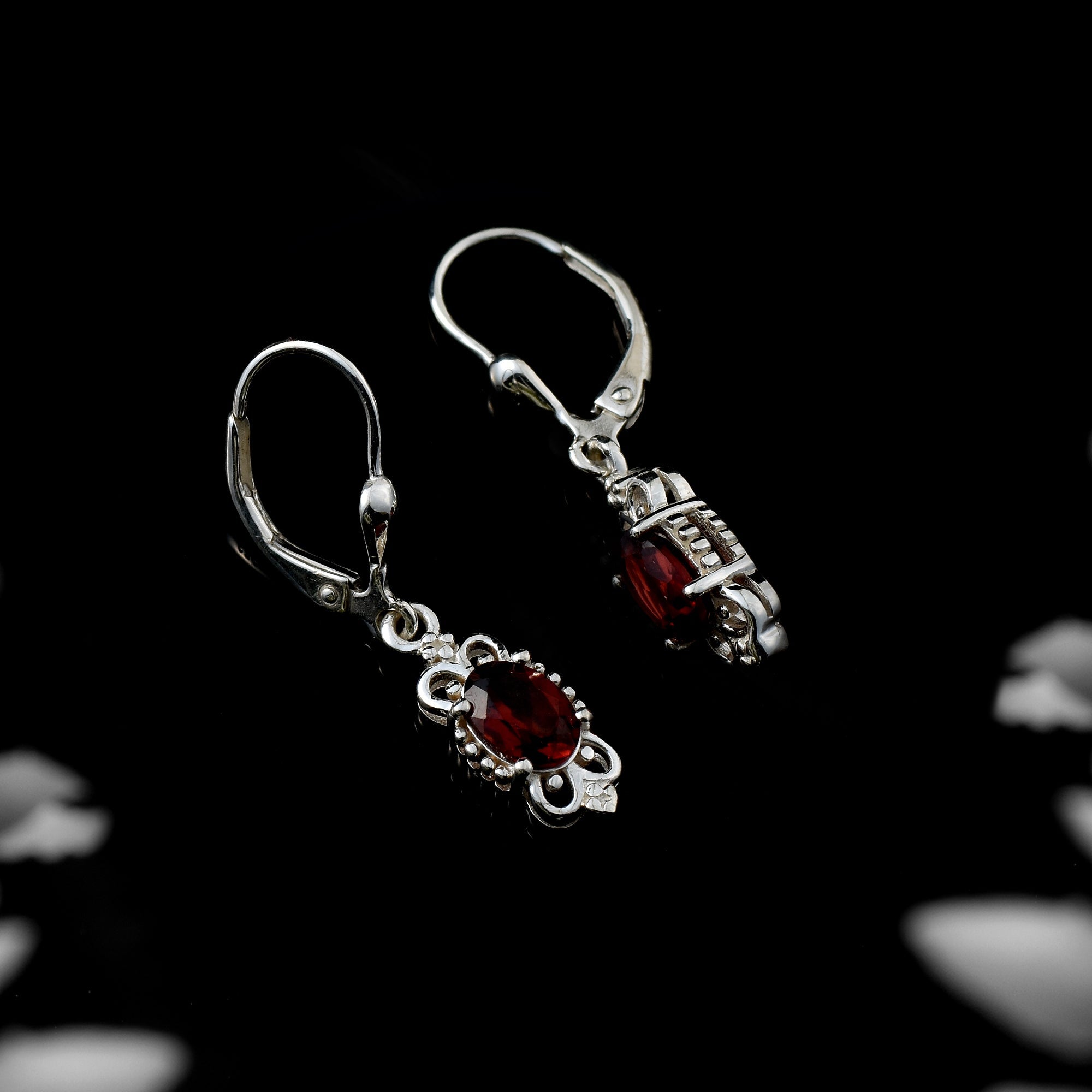 2.00 Carat Oval Garnet Drop Earrings 925 Sterling Silver