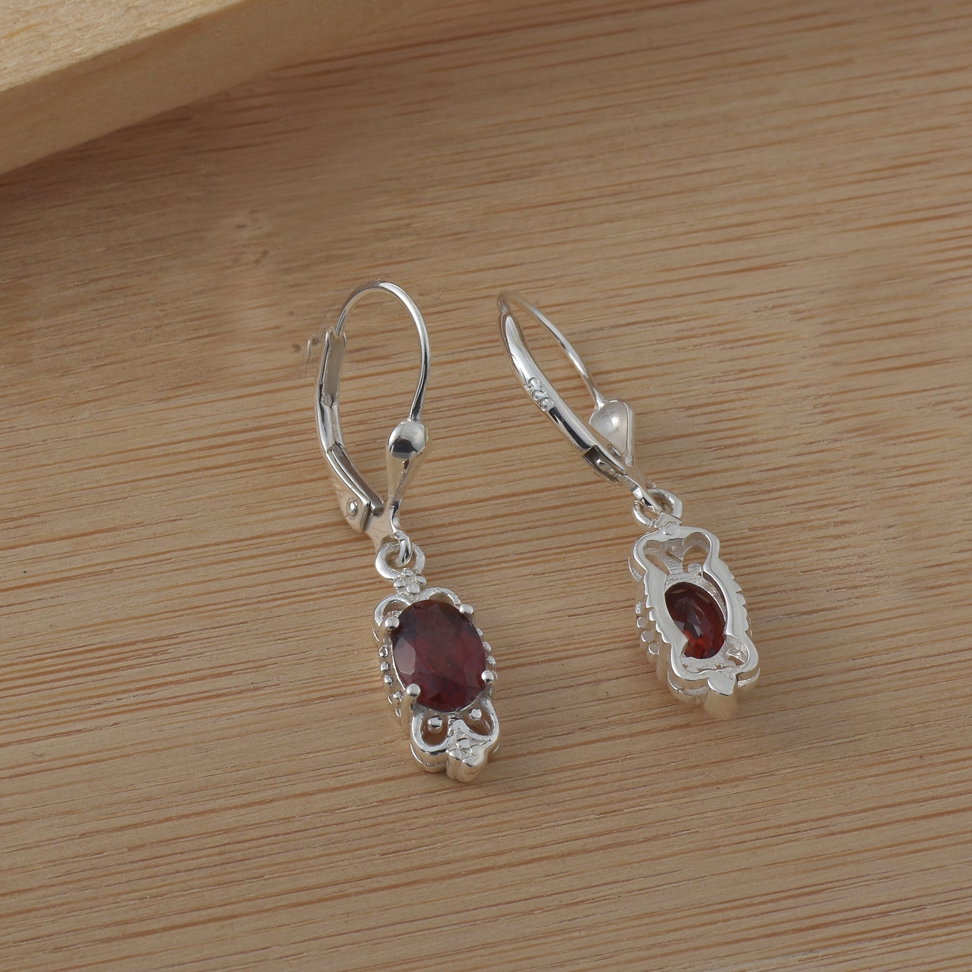 2.00 Carat Oval Garnet Drop Earrings 925 Sterling Silver