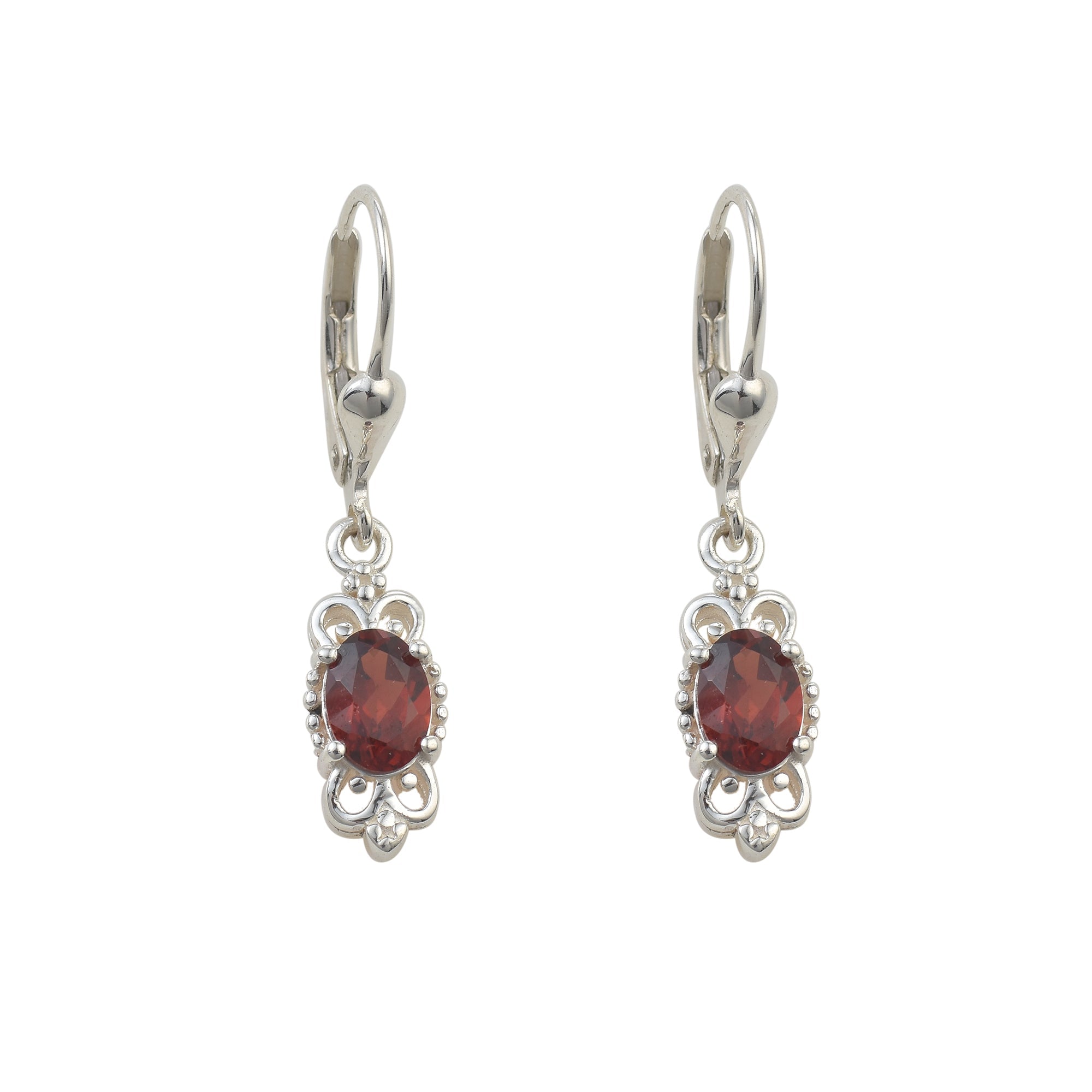 2.00 Carat Oval Garnet Drop Earrings 925 Sterling Silver