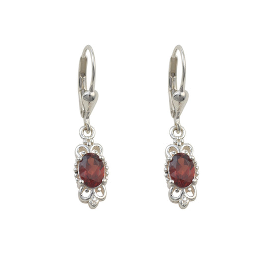 Oval Garnet Filigree Drop Earrings – 925 Sterling Silver
