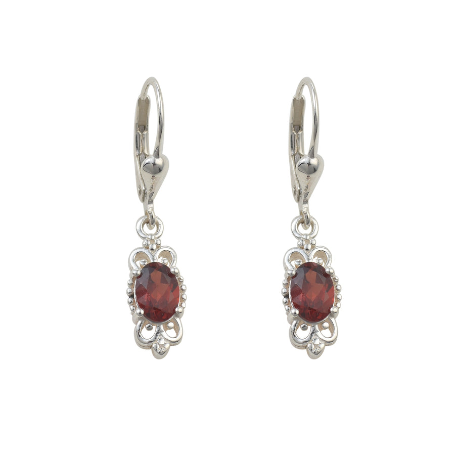 Oval Garnet Filigree Drop Earrings – 925 Sterling Silver