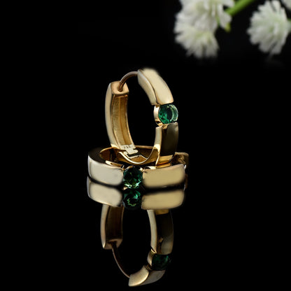Round Emerald Mini Hoop Earrings – 925 Sterling Silver
