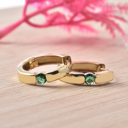 Round Emerald Mini Hoop Earrings – 925 Sterling Silver