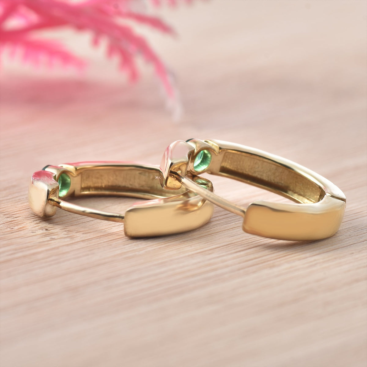 Round Emerald Mini Hoop Earrings – 925 Sterling Silver