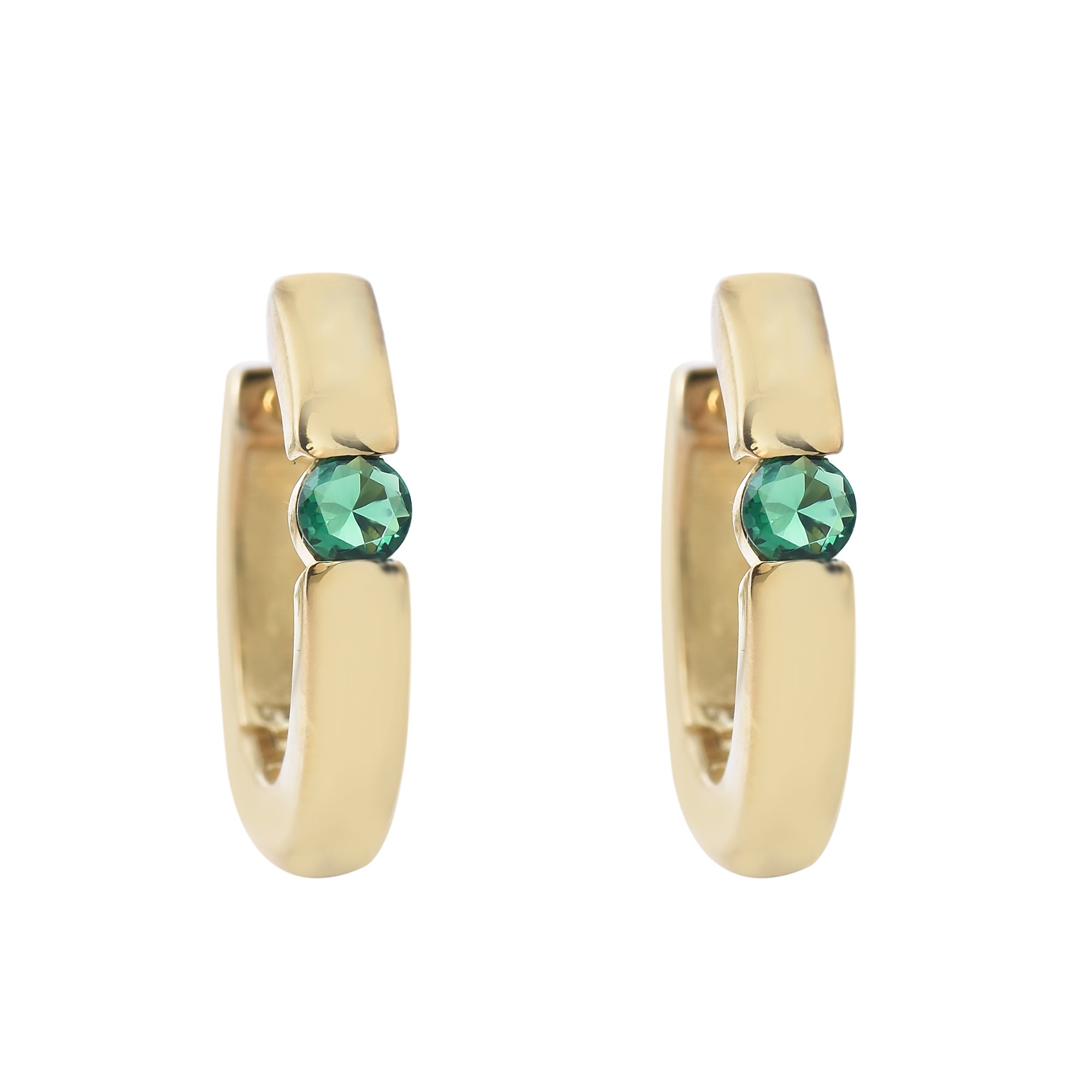0.50 Carat Round Emerald Hoop Earrings 925 Sterling Silver Gold Plated