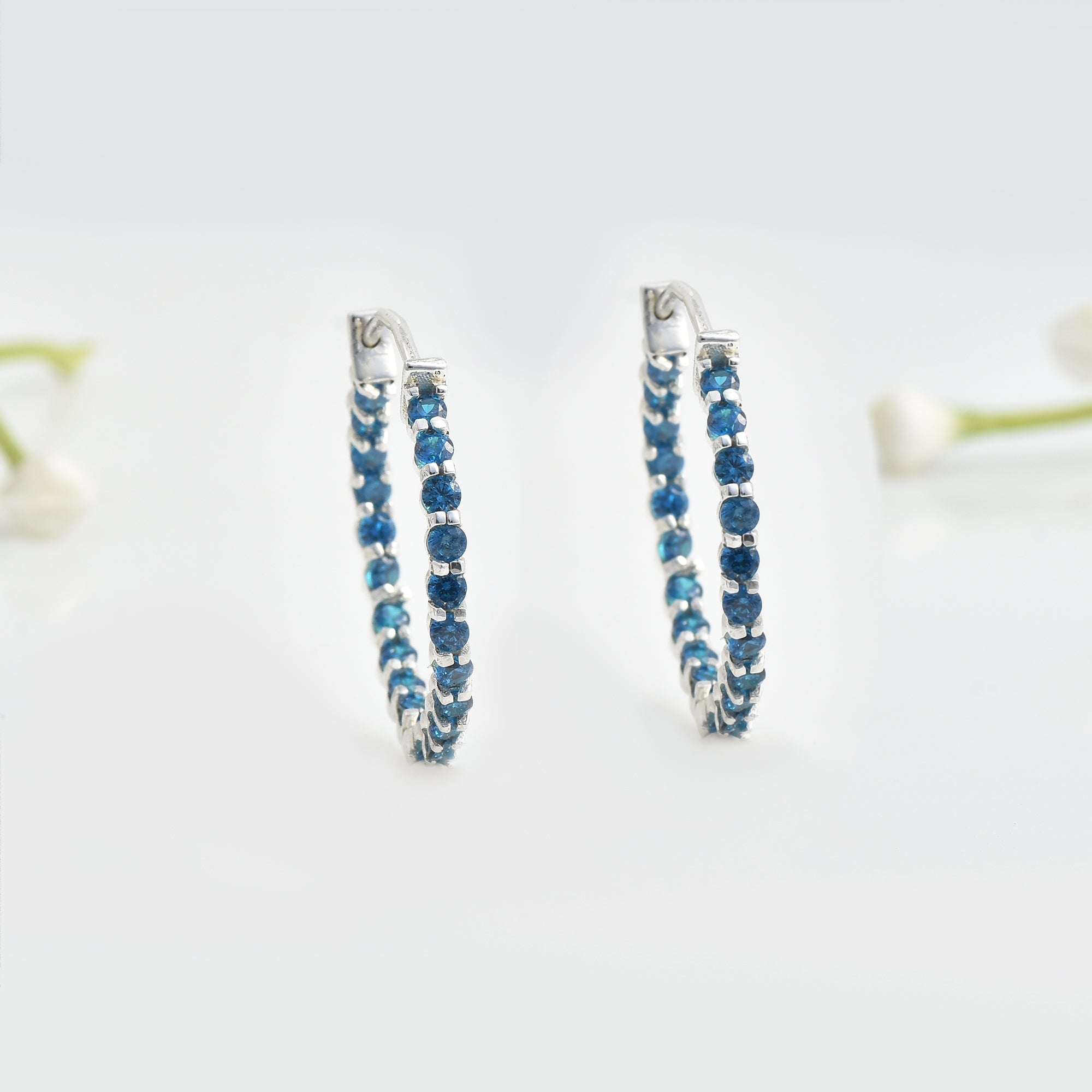 0.30 Carat Round London Blue Topaz Hoop Earrings 925 Sterling Silver