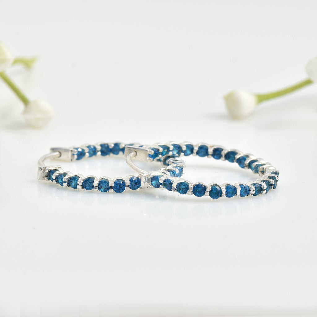 0.30 Carat Round London Blue Topaz Hoop Earrings 925 Sterling Silver
