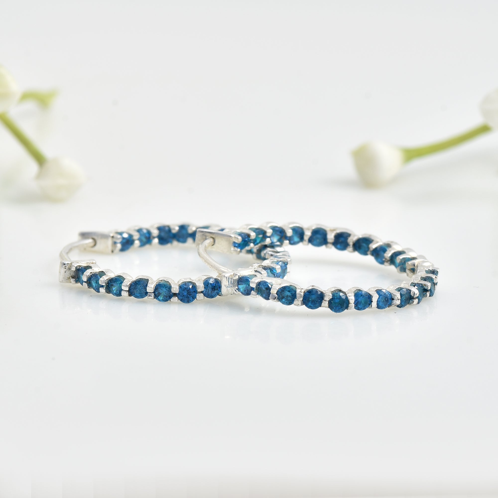 0.30 Carat Round London Blue Topaz Hoop Earrings 925 Sterling Silver