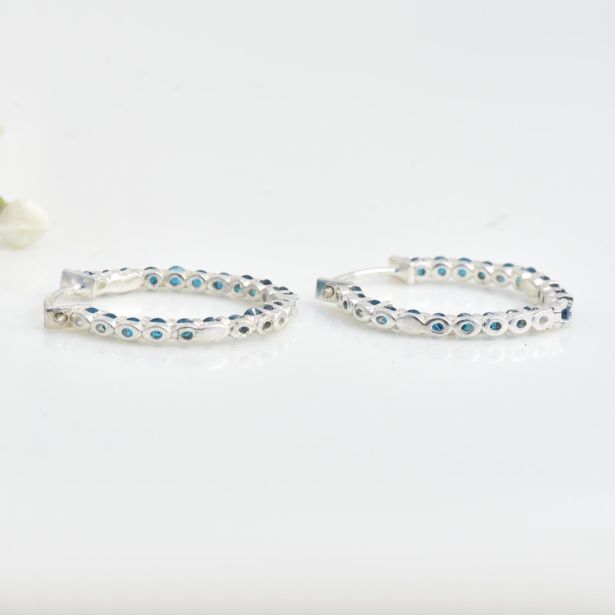 0.30 Carat Round London Blue Topaz Hoop Earrings 925 Sterling Silver