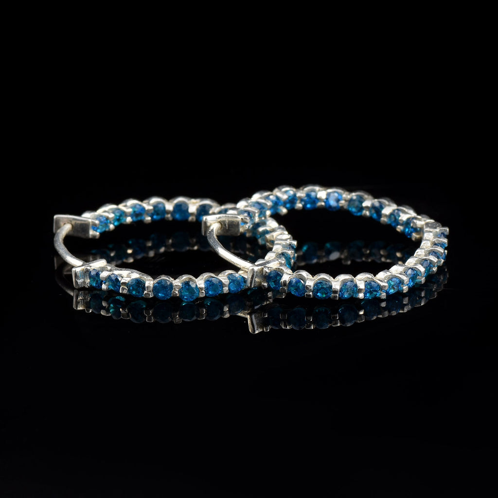 0.30 Carat Round London Blue Topaz Hoop Earrings 925 Sterling Silver